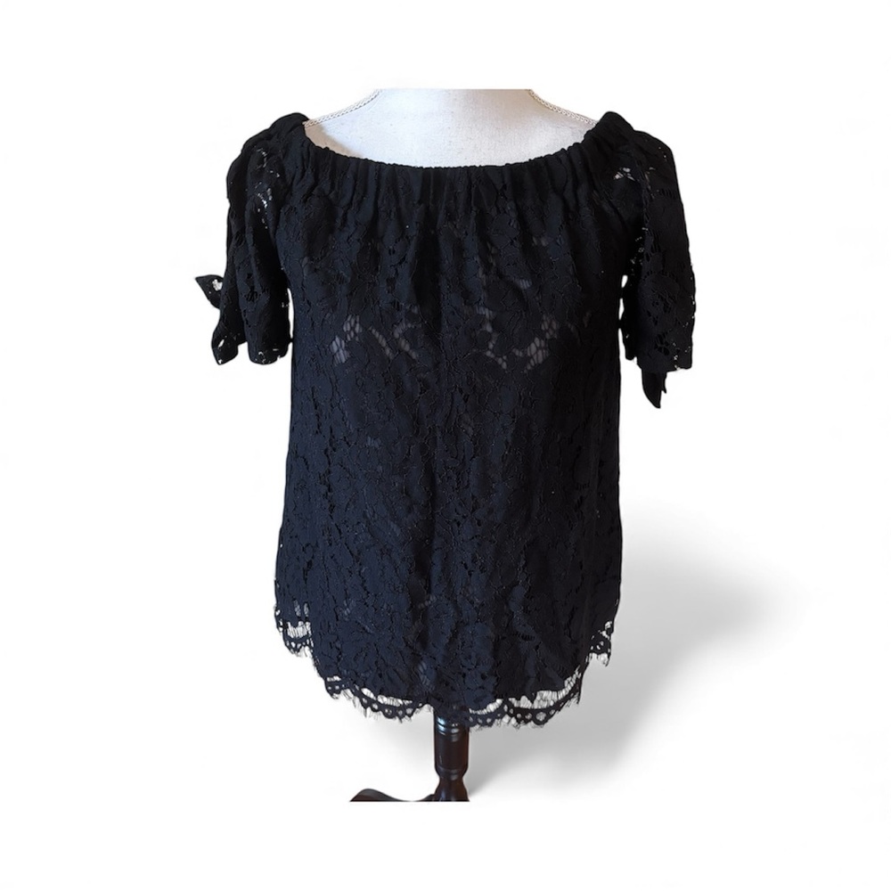 NEW Lulus Black Lace Off The Shoulder Top Sz Small Romantic Bardot Floral Dressy